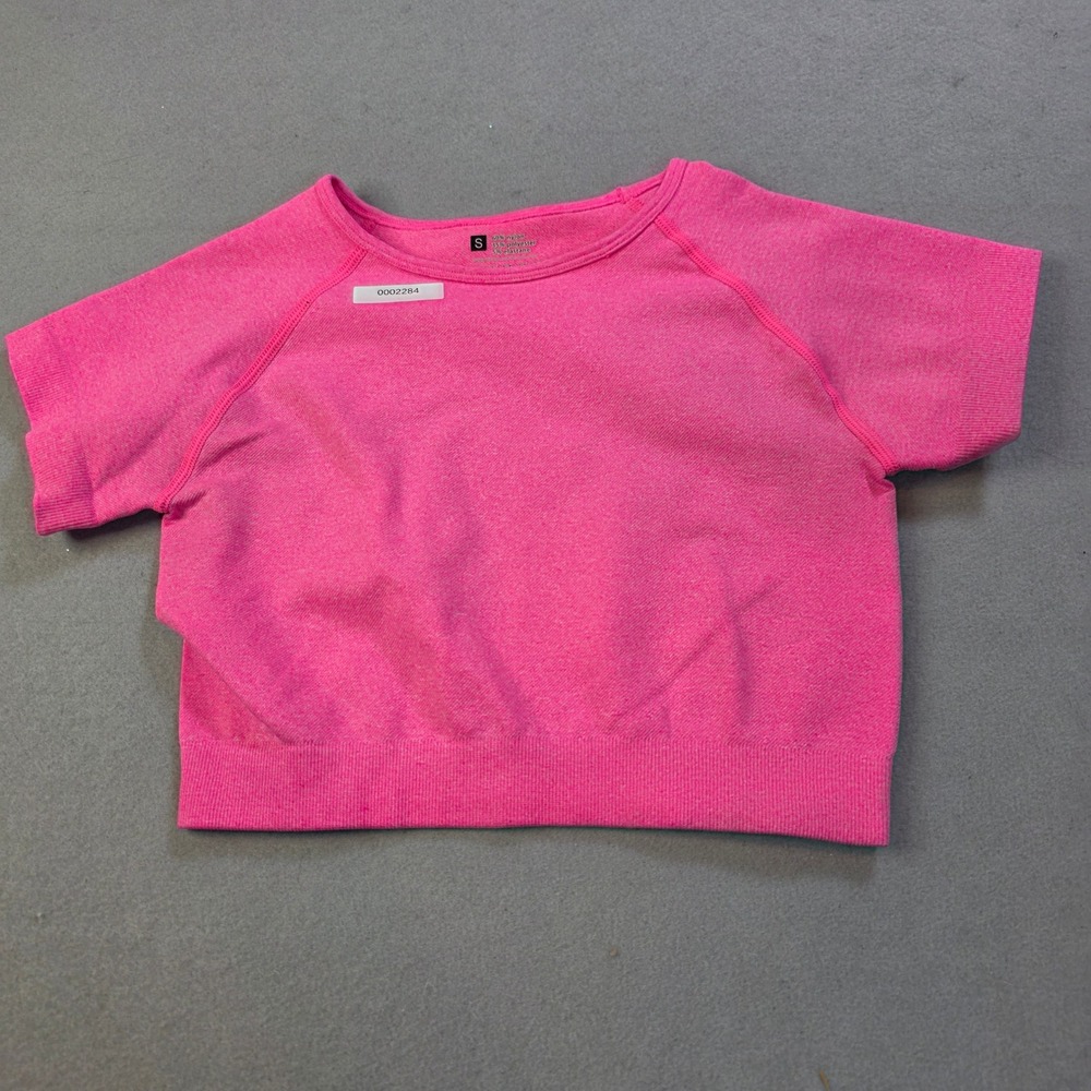 Seamless Hot Pink Marl Athletic Crop Top Short Sleeve Gym Shirt Small